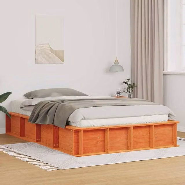 Berkfield Home Solid Pine Wood Bed Frame with Lift Up Storage, Waxed Brown, W: 140 cm, L: 200 cm – 1