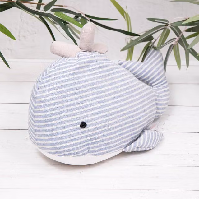 Annibells Blue and White Striped Maritime Whale Tabletop Doorstop