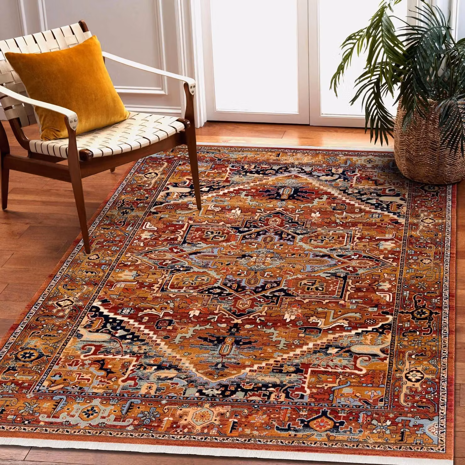 RugsX Red Wool Keshan Oriental Rectangular Rug W: 160 cm, D: 230 cm – 3