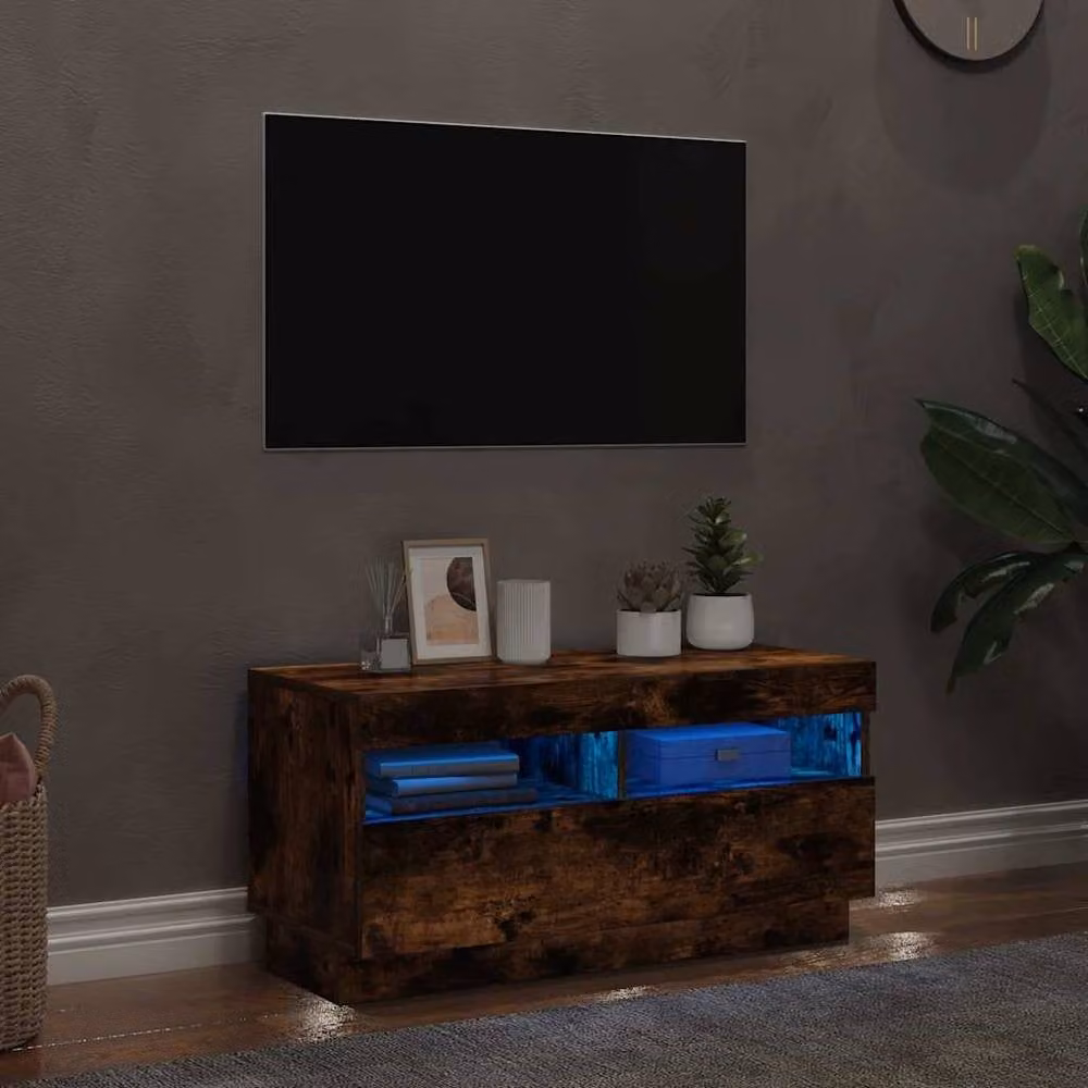 Berkfield Home Modern TV Cabinet with LED Lights in Smoked Oak Brown, W/D/H: 80 x 35 x 40 cm – 3