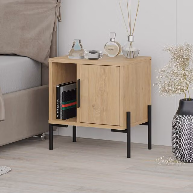 Decortie Glynn Modern Bedside Table Nightstand in Oak