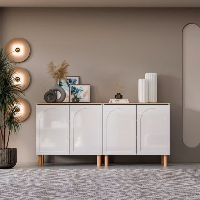 Decorotika Bohem Sideboard in White and Wood, W: 180 cm, H: 85 cm, D: 50 cm
