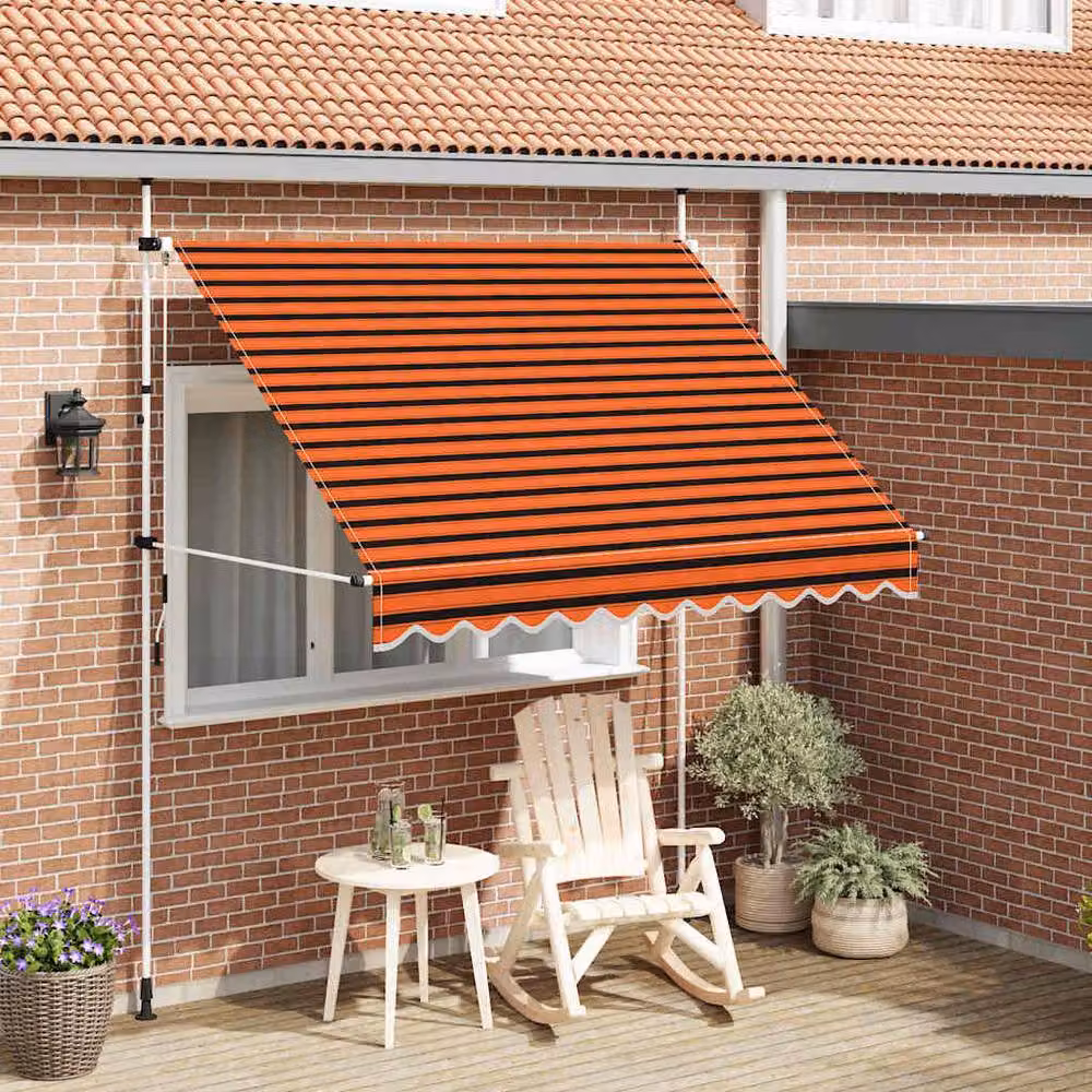 Berkfield Home Manual Retractable Folding Arm Awning in Orange and Brown Striped Polyester with Steel Frame, W/D/H: 250 x 120 x 250 cm – 2