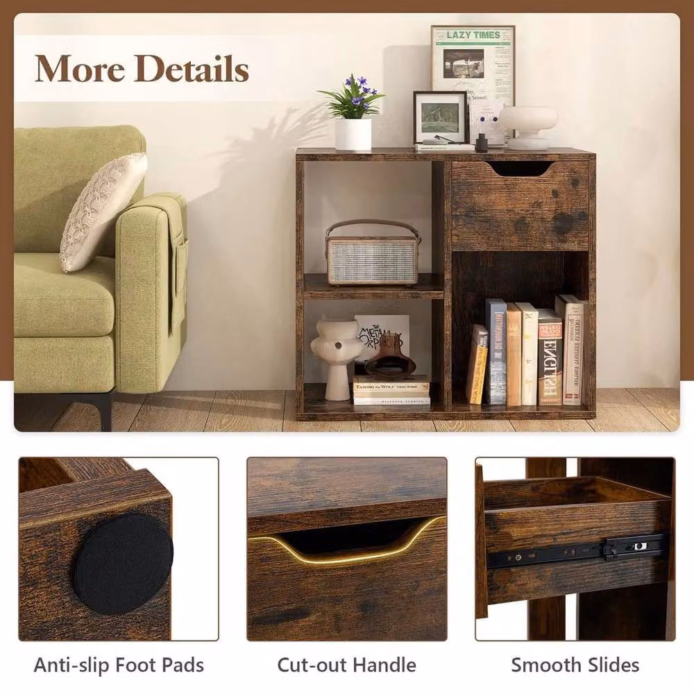 KORVIXA 3-Tier Wooden End Table in Brown, W/D/H: 100 x 100 x 53 cm – 5