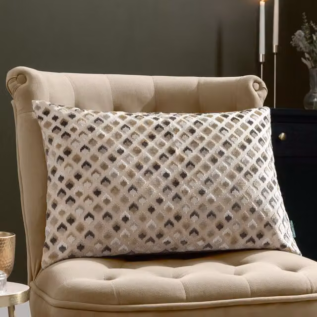 Paoletti Lexington Geometric Velvet Cushion in Beige, W: 60 cm, H: 40 cm – 3