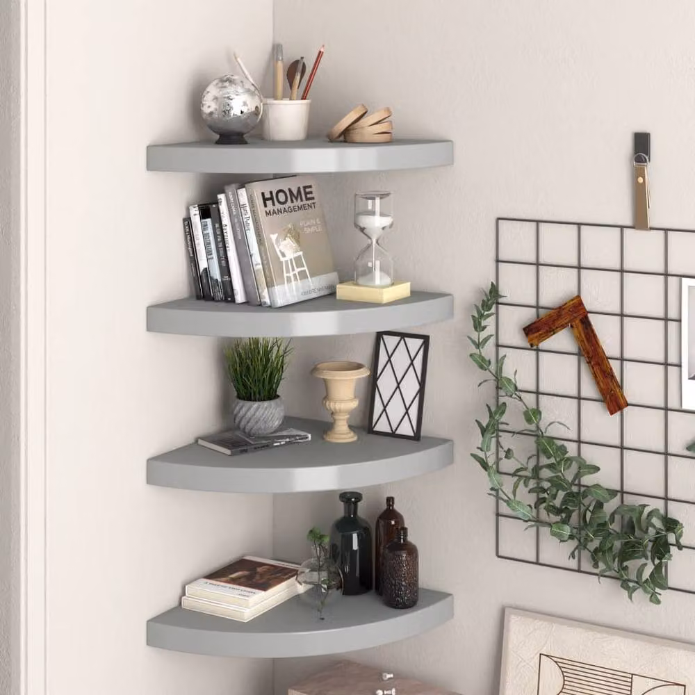 Berkfield Home Set of 4 Grey Floating Corner Shelves, W/D/H: 35 x 35 x 3.8 cm – 2