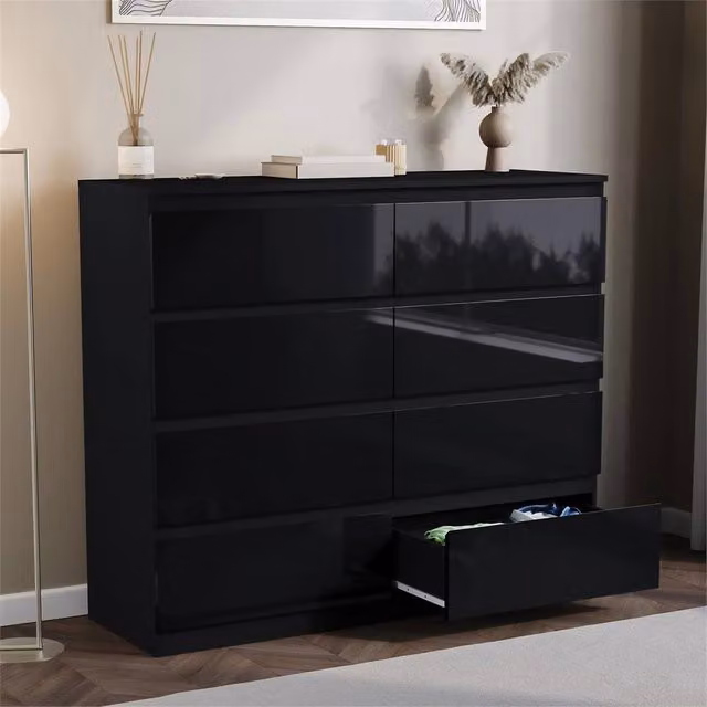 SPETLEK 8 Drawer Wide Chest of Drawers in Black – 1