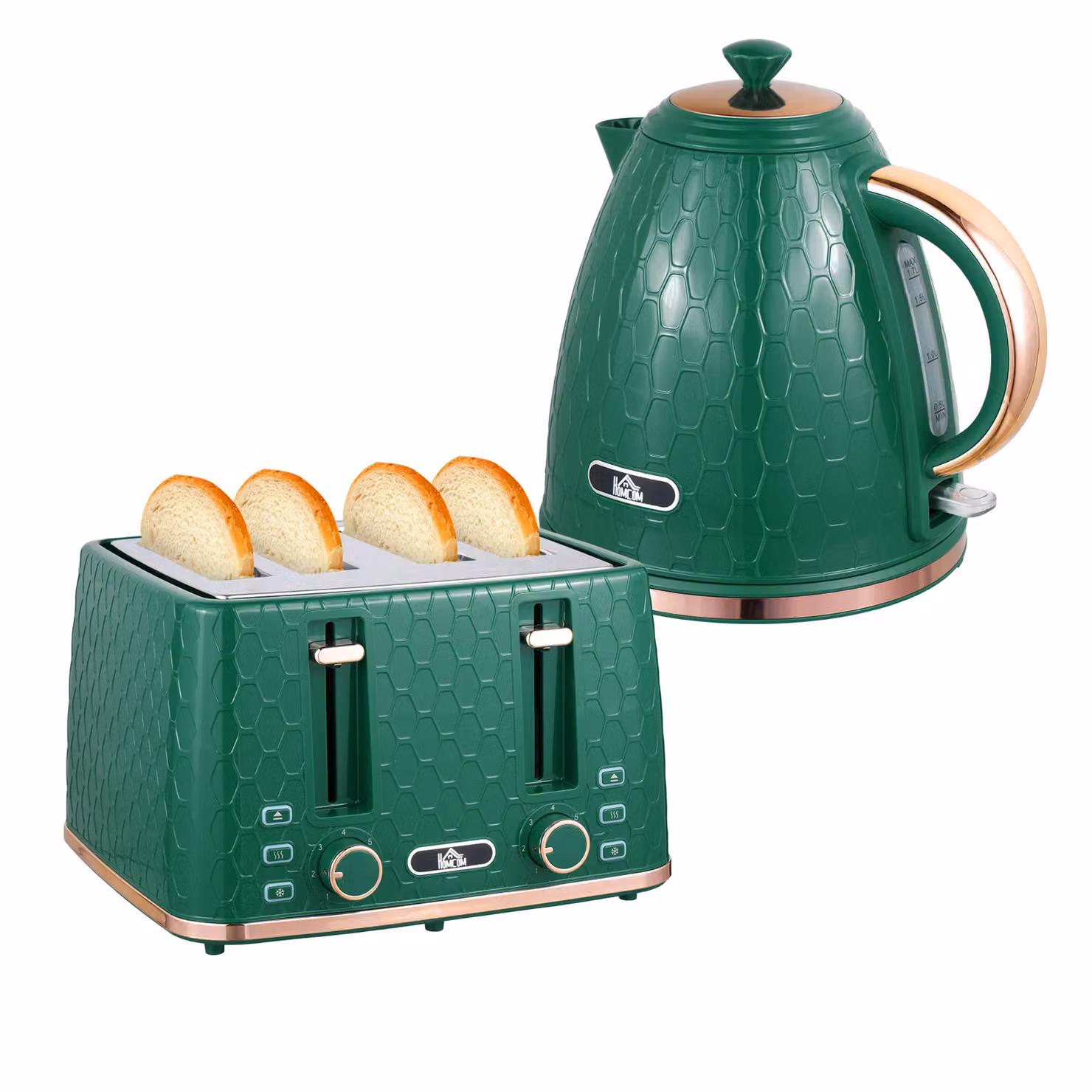 HOMCOM Green Kettle and Toaster Set with 1.7L Capacity and Crumb Tray – 2