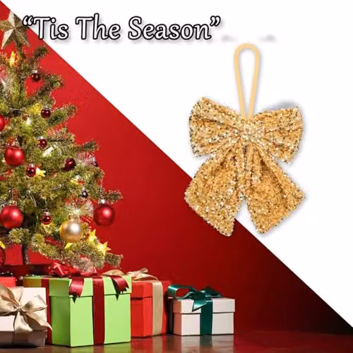 VFM e-Store Gold Sequins Bow Hanging Decoration, W: 30 cm, H: 22 cm – 4