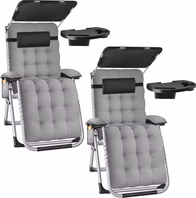 tectake Cirrus 2 Seater Sun Lounger in Grey with Sun Canopy and Adjustable Headrests
