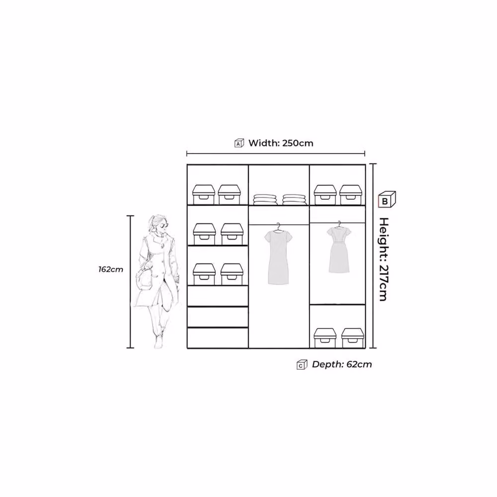 Sliding Wardrobes 4U Modern Double Sliding Door Wardrobe with Integrated Drawers in Walnut, W: 250 cm, H: 217 cm – 2