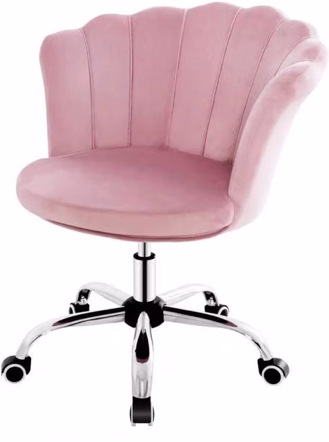 COSTWAY Pink Velvet Swivel Vanity Arm Chair with Castors