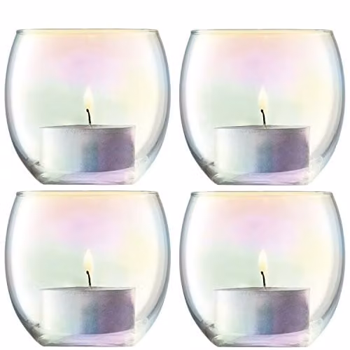 LSA International Pearl Tealight Holder Set of 4, Hand Painted Mother of Pearl Glass, H 6.5 cm, Ø 6.8 cm