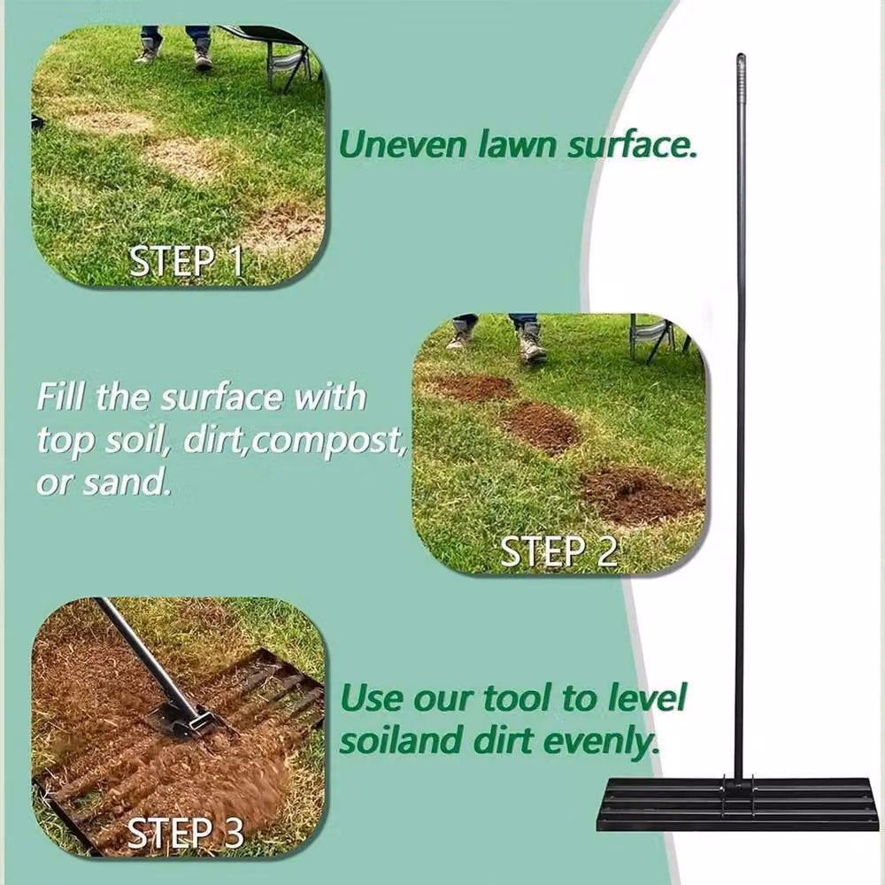 FLAVORA Lawn Leveling Rake with 75 Inch Telescopic Steel Handle in Black – 3