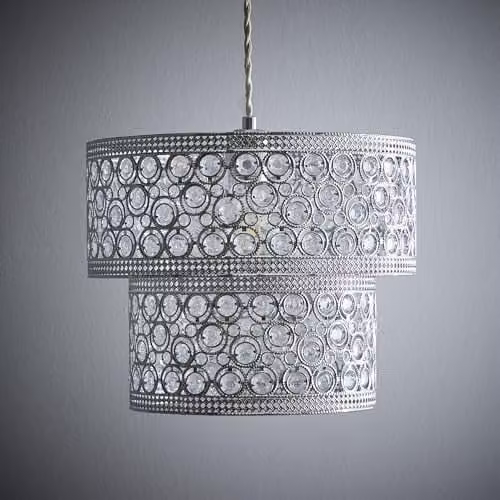 K LIVING Hazel 2-Tier Pendant Light with Acrylic Beads in Chrome and Silver