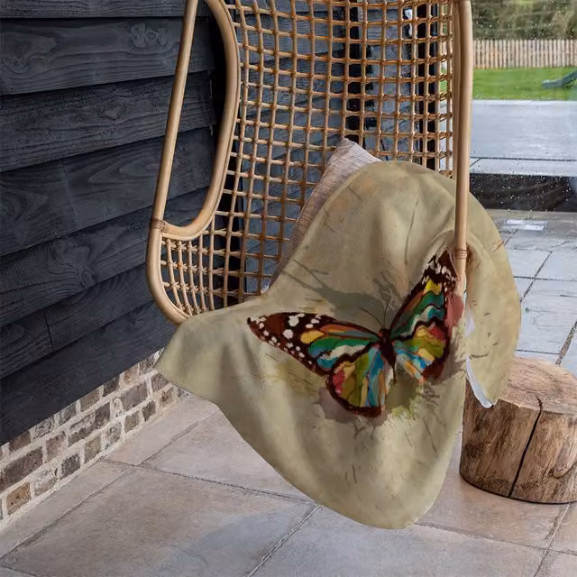 Benjamin Tate Design Butterfly and Paint Splats Fleece Blanket in Brown, Beige and Multicolour, W/D/H: 120 x 150 cm