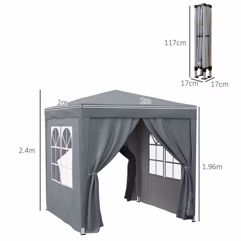 Outsunny Grey Pop Up Gazebo with Windows and Steel Frame, W: 200 cm, D: 200 cm, H: 240 cm – 5