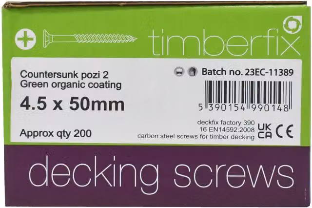 Snowdon Timber Green Decking Self-Drilling Screws with Black Phosphate Finish, Pozidriv, 4.5 x 50 mm, Box of 200