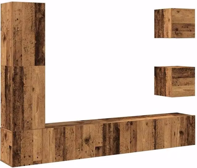 Berkfield Home 5 Piece Wall-Mounted TV Cabinet Set in Brown and Multicolour Engineered Wood – 1