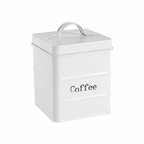 Harbour Housewares Metal Coffee Storage Canister with Airtight Lid, White