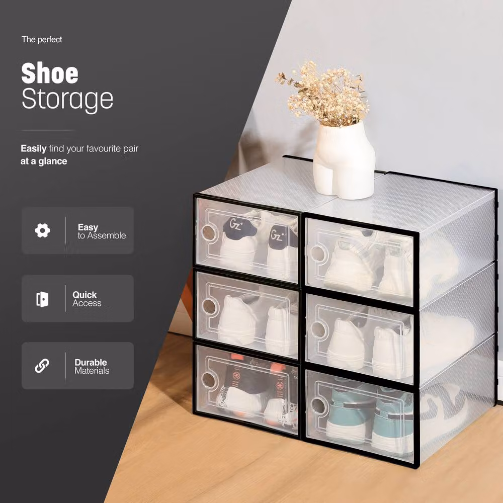 Keplin Stackable Shoe Storage Boxes, Pack of 12, Black, W: 33 cm, D: 23 cm, H: 14.5 cm – 3