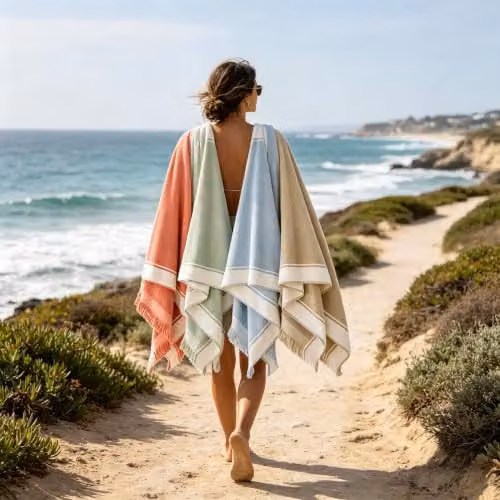 Lyndon Shoreline Stripe Cotton Beach Towel in Coral Pink, W/H: 80 x 165 cm – 5