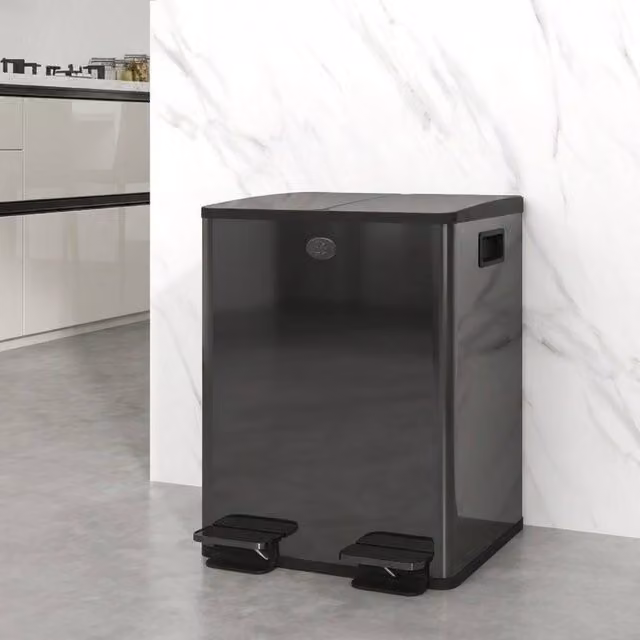 STILVORA Dual Kitchen Bin 40L with Soft-Close Lid and Odour Filter, Black – 1