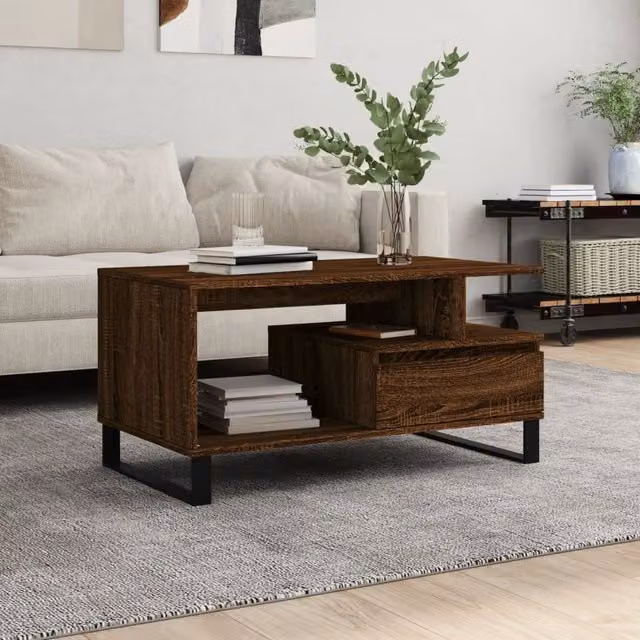 Berkfield Home Modern Rectangular Coffee Table in Brown Oak, W/D/H: 90 x 49 x 45 cm – 1