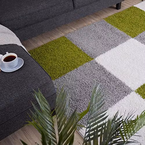 THE RUGS Modern Luxury Shaggy Area Rug, Multicolour Green Pattern, W/D/H: 140 x 200 cm – 5