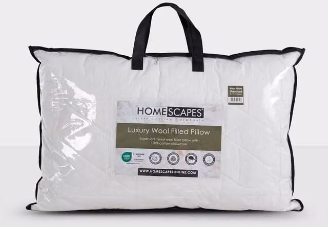 Homescapes Premium Wool Pillow with Quilted Case, White