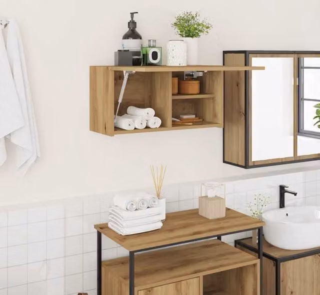 Berkfield Home Artisan Oak Bathroom Wall Cabinet, Brown, W/D/H: 60 x 25 x 30 cm – 1