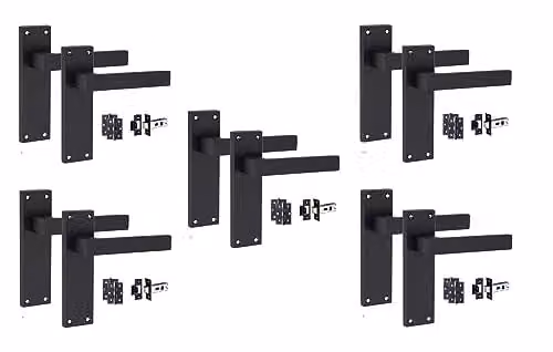 Golden Grace Victorian Straight Delta Door Handles, 5 Sets, Matt Black – 1