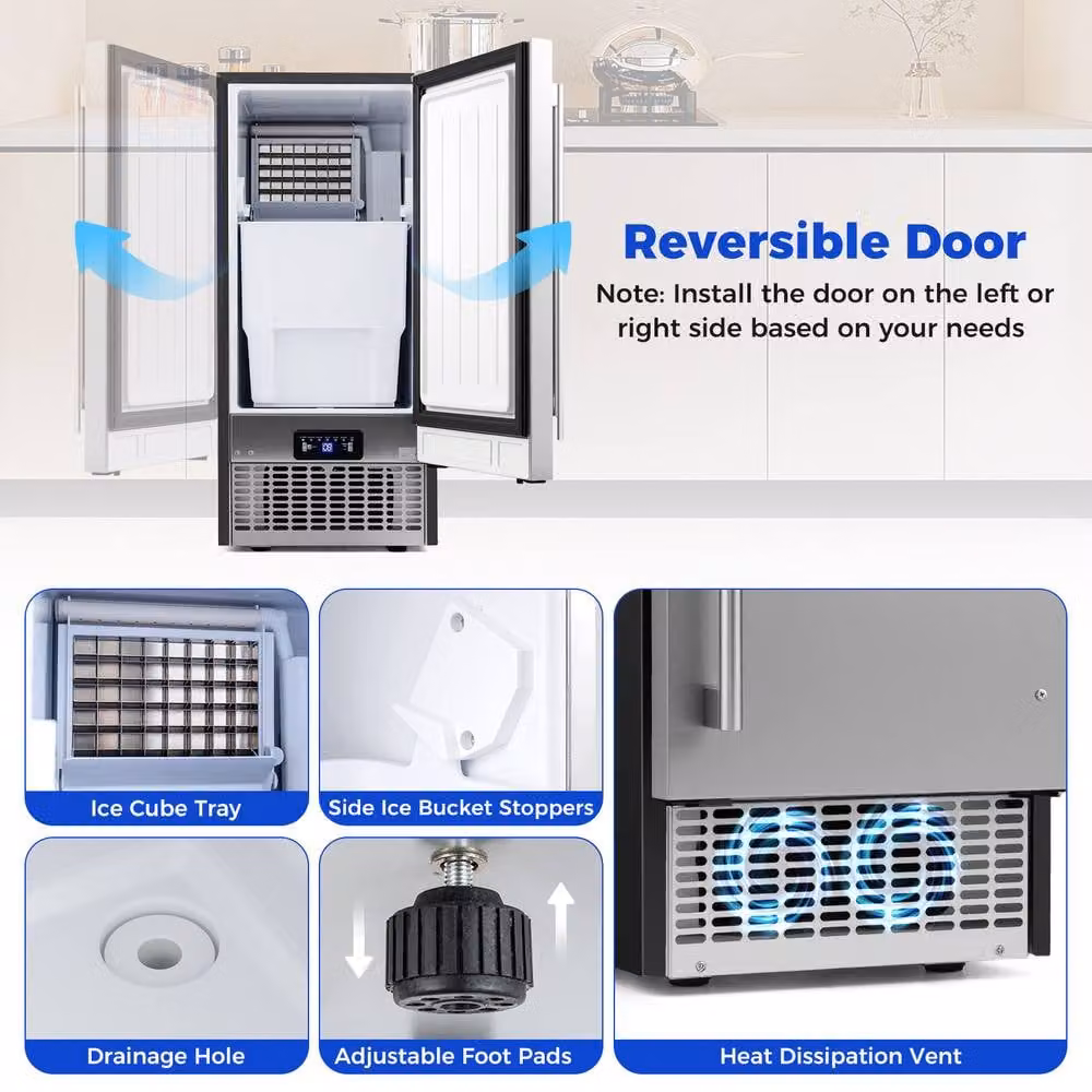 Costway Commercial Ice Maker with Self-cleaning Function, 50kg/24h Capacity, Silver Stainless Steel – 8