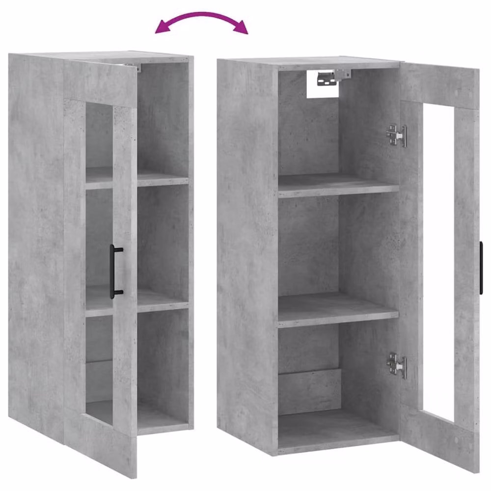 Berkfield Home Wall Mounted Cabinet in Concrete Grey with Glass Doors, W/D/H: 34.5 x 34 x 90 cm – 4