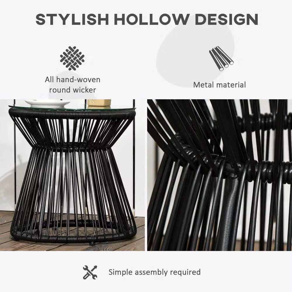 EONLION Round Hollow Drum Design Side Table in Black – 5