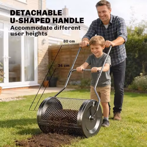 Outsunny Manual Metal Compost and Peat Moss Spreader with Mesh Basket, Black – 5