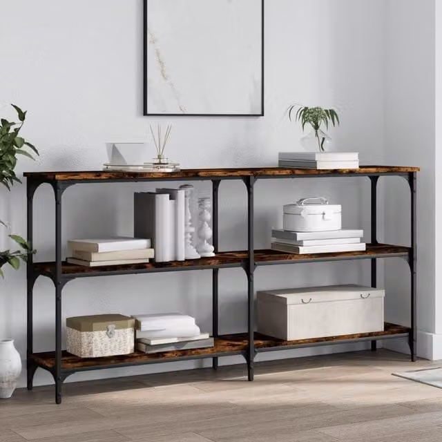Berkfield Home Smoked Oak Console Table in Brown, W/D/H: 150 x 29 x 75 cm