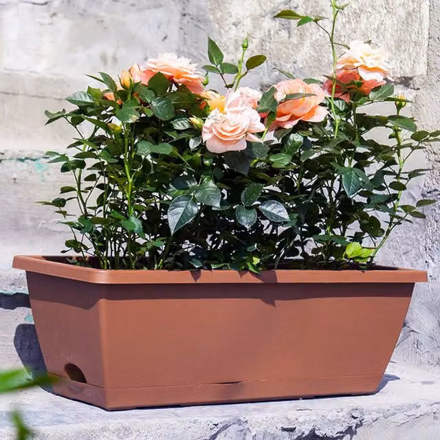 Livingandhome Set of 5 Plastic Garden Planter Tubs in Red and Brown