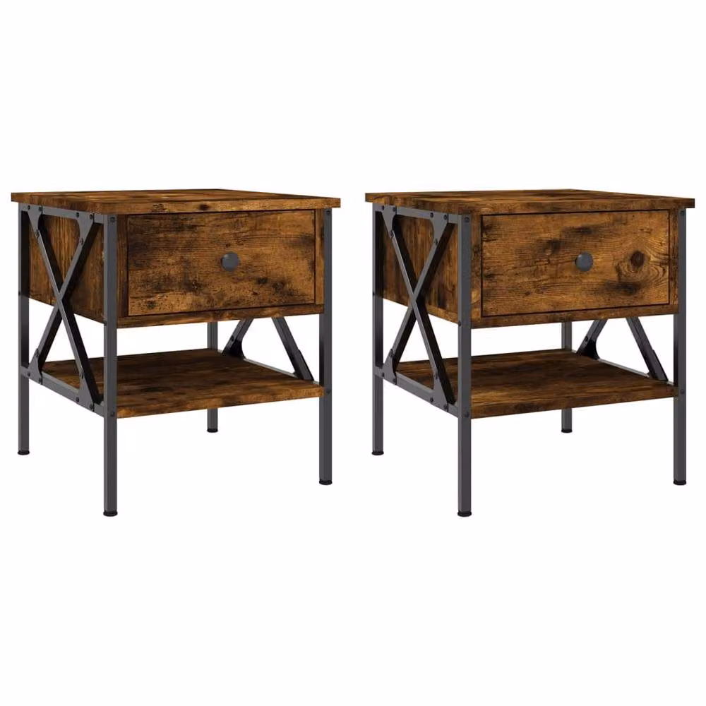 Berkfield Home Set of 2 Smoked Oak Bedside Tables, Brown, W/D/H: 40 x 42 x 45 cm – 3