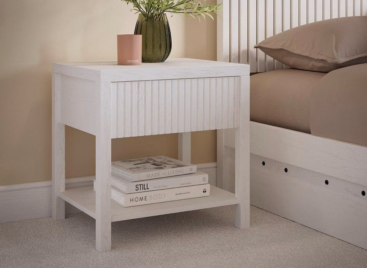 Dreams Hayden Modern Oak Wood Bedside Table in White