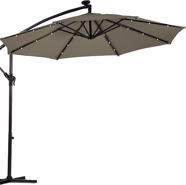 Garden Gear Cantilever Solar LED Parasol with Cover in Grey