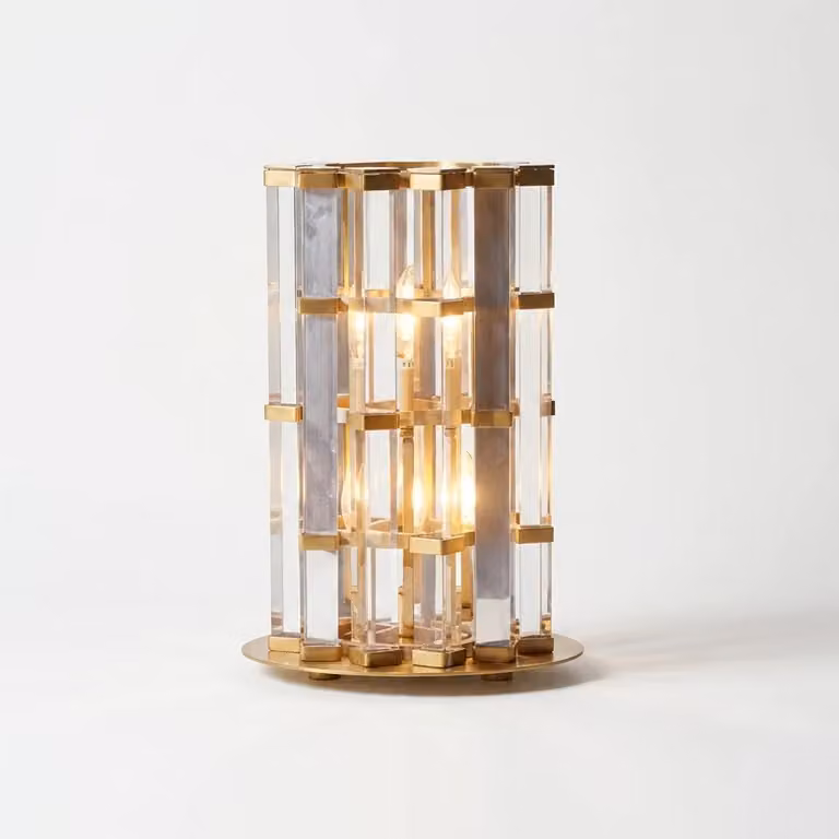 Araco Lumière Radiant Lustria Crystal Table Lamp in Gold/Brass and Transparent Glass