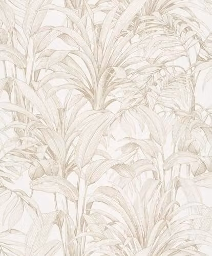Grandeco Yucca Leaves Botanical Design Vinyl Wallpaper in White and Gold, W: 53 cm, L: 10 m