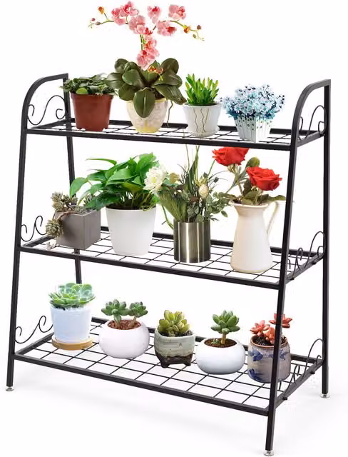 Costway 3-tier Metal Plant Stand in Matt Black