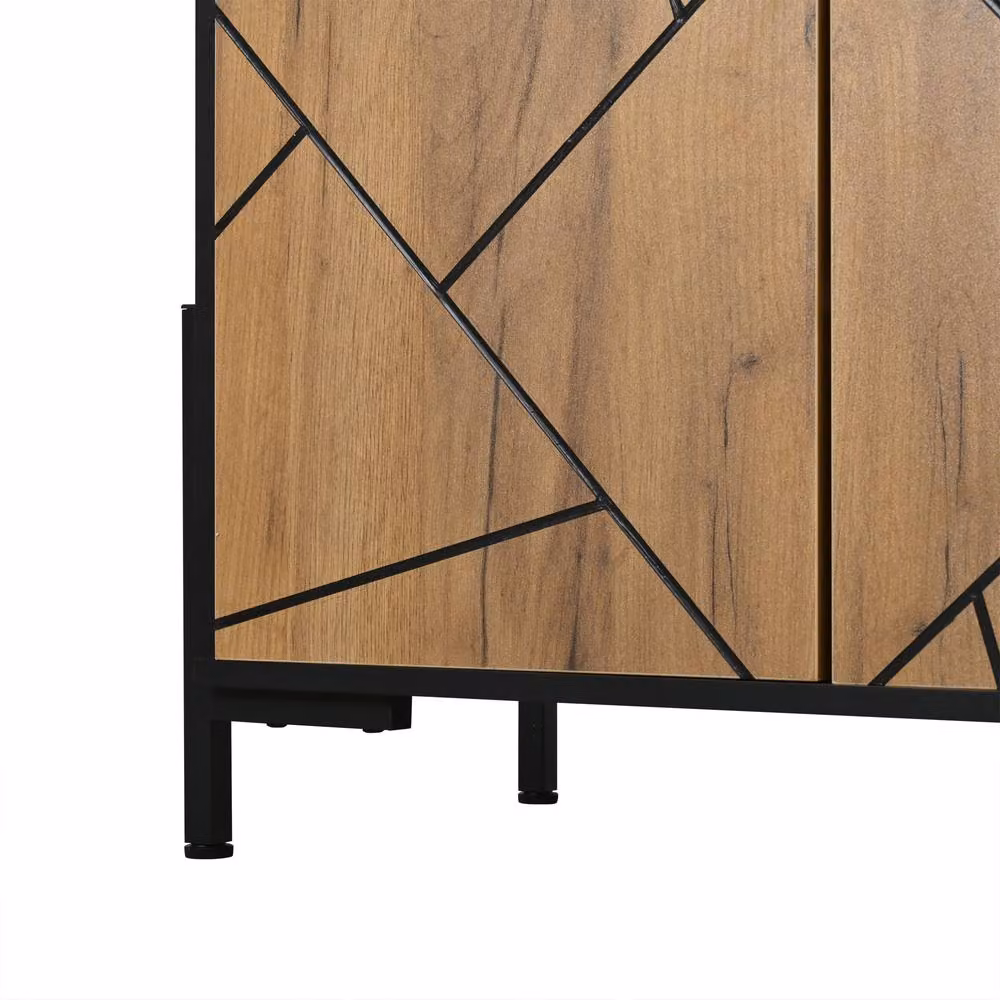 Rolipo Industrial Rustic Wood TV Stand Lowboard for 80 Inch TVs, Brown and Black – 5