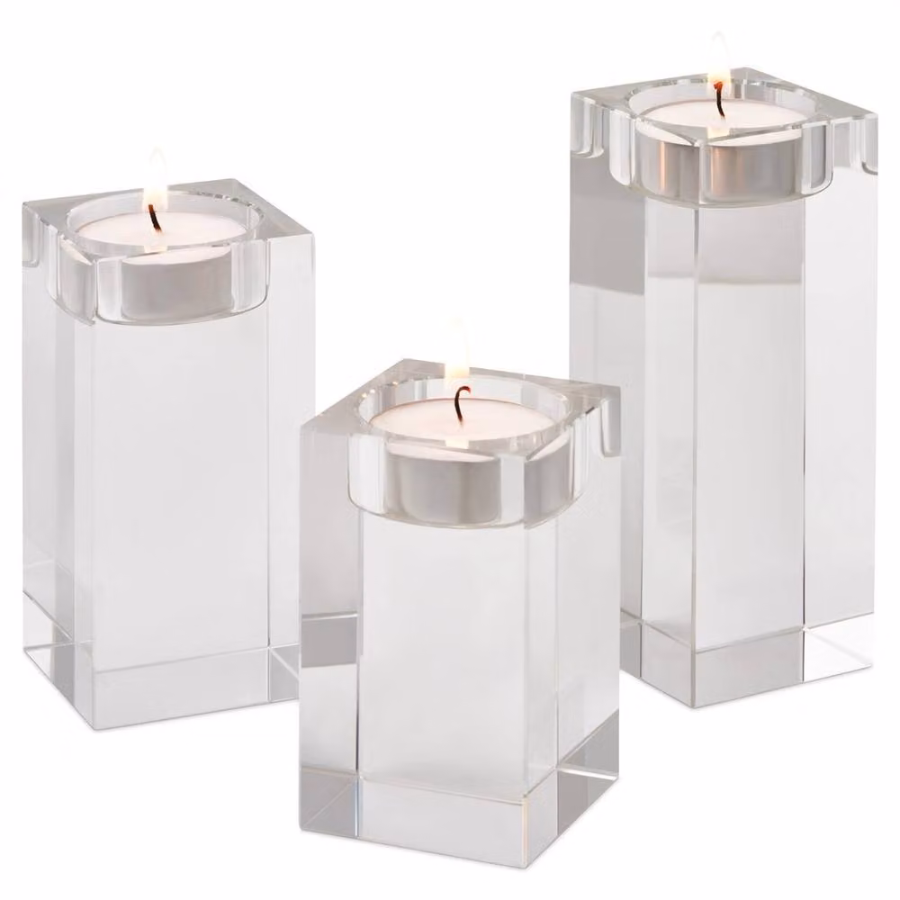 SPETLEK Crystal Glass Tealight Holder Set in Transparent – 2