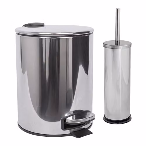 Harbour Housewares 5L Stainless Steel Pedal Bin and Toilet Brush Set in Silver, H 26.0 x W 22.5 x D 20.0 cm – 1