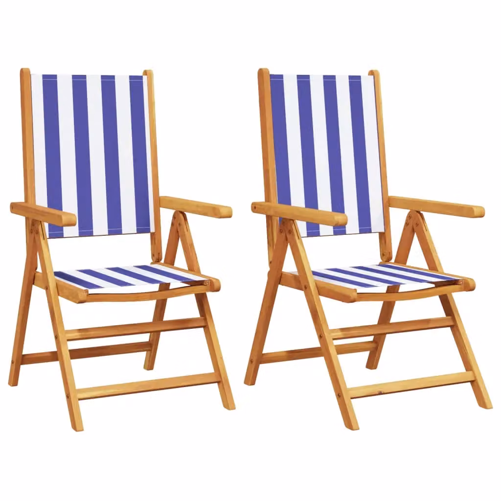 Berkfield Home Set of 2 Maritime Blue and White Acacia Wood and Fabric Garden Chairs – 2