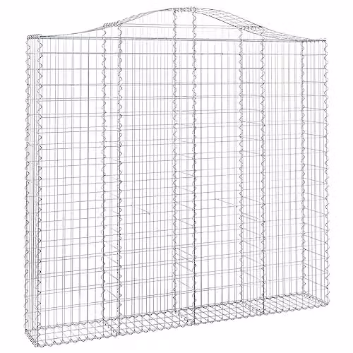 vidaXL Arched Gabion Basket in Silver Galvanised Steel, W/D/H: 200 x 30 x 180/200 cm