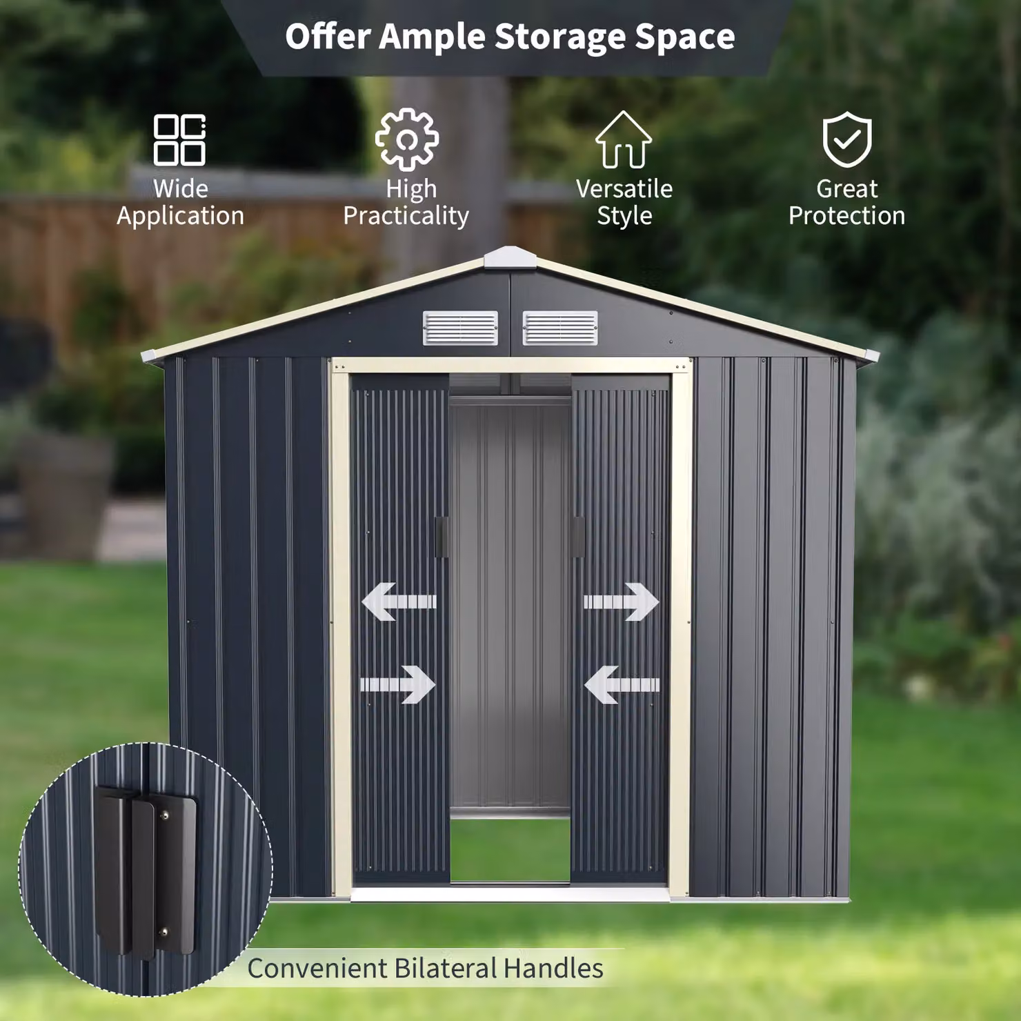 Costway Metal Storage Shed and Extension Kit in Grey with Lockable Sliding Doors and Side Vent – 6